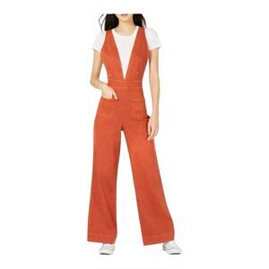 Dollhouse Rusty Orange Wide-Leg V-Neck Colored Denim Overalls Jumpsuit Size 5/6